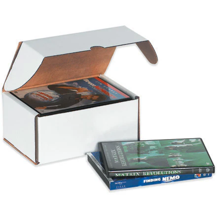 DVD White Corrugated Shipping Box 7 5/8 x 5 7/16 x 3 9/16 (holds 6 DVD Cases) 50/Bundle